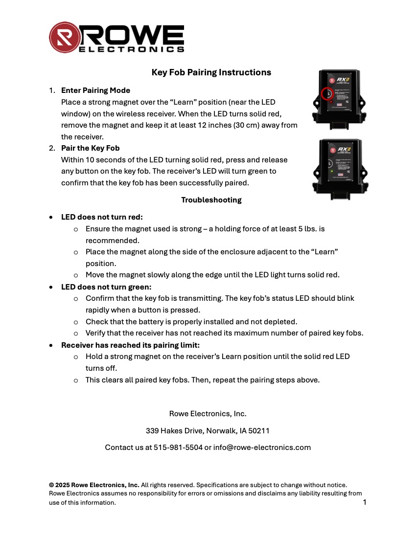 Key Fob Pairing Instructions
